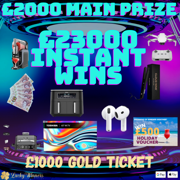 £2000 Cash Main Prize + £23000 Instant Wins 1 In 10 Mega Tech Instant Wins Competition